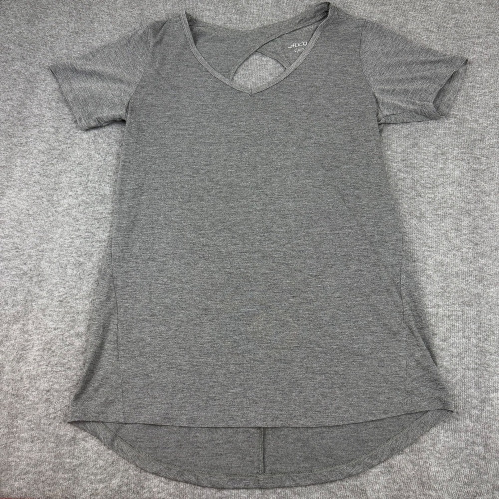 BCG‎ Activewear Top Women Large Gray V-Neck Keyhole Back High-Low Hem Shirt